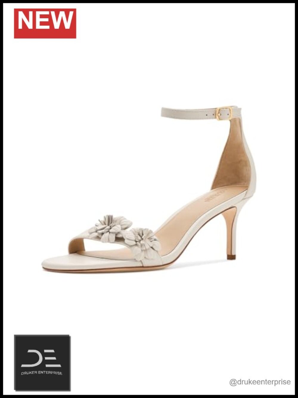 Nappa Leather Floral-Trim Heeled Sandals